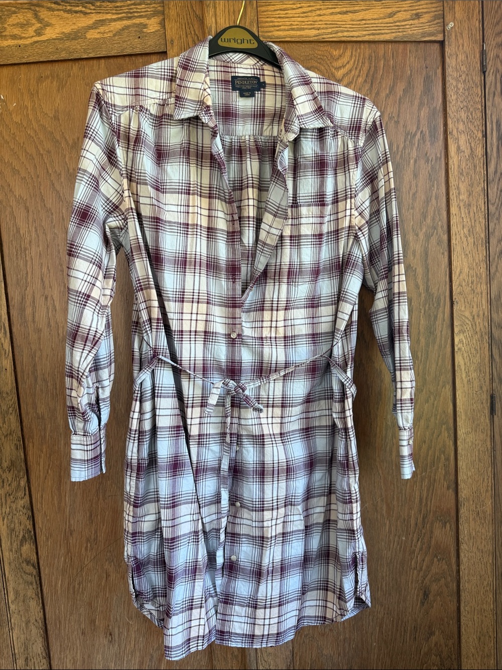 Pendleton Women's Burgundy and White Plaid Long Sleeve Shirt Dress